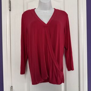 Charming Charlie Red Wrap Blouse 3/4 Sleeve Elastic Waist Top Shirt Size Large